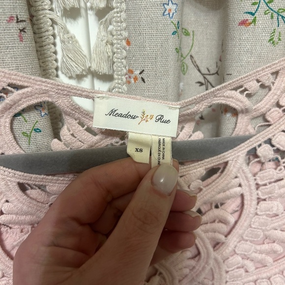 Anthropologie Meadow Rue Bobbin Lace Light Pink Long Sleeve Top Size XS - Picture 3 of 3